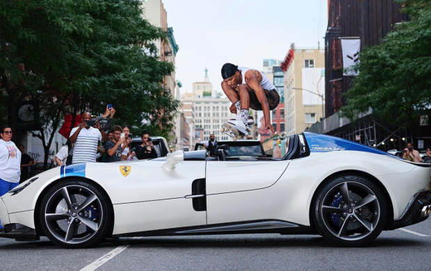 Daring Skateboarder Leaps Over NYC's Million-Dollar Ferrari