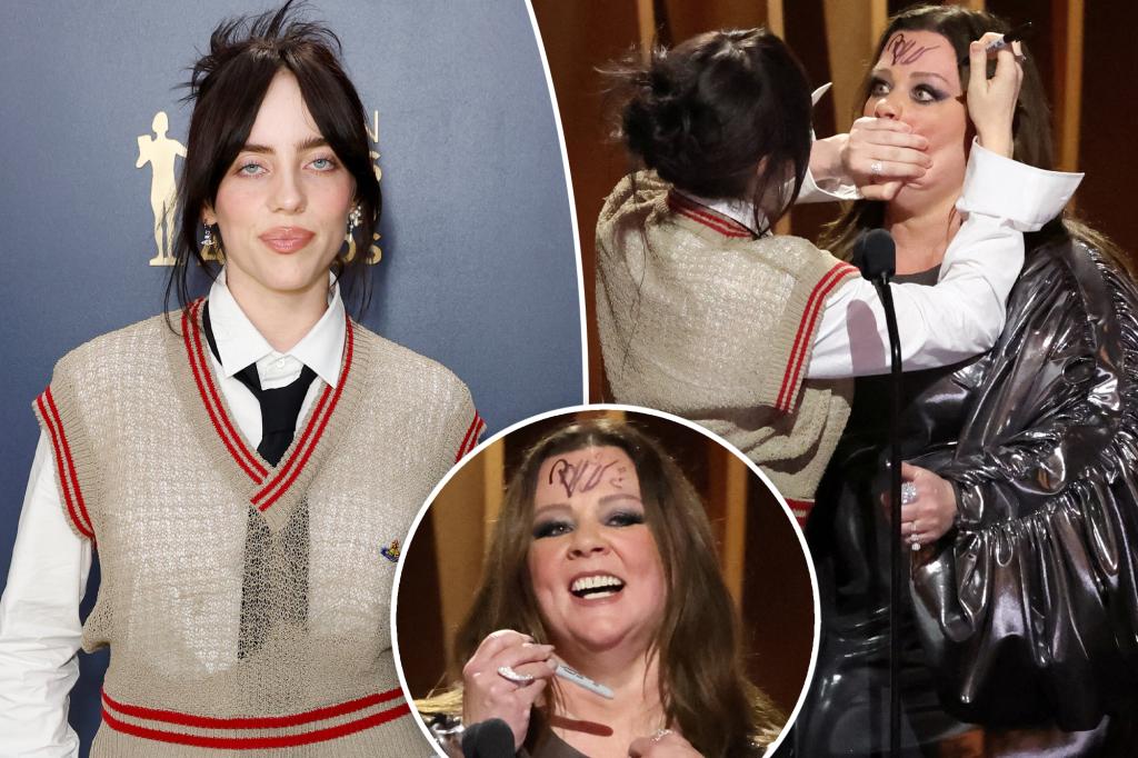 Featured image for "Billie Eilish's Bizarre Skit: Signing Melissa McCarthy's Face at 2024 SAG Awards"