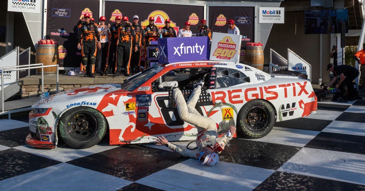 Featured image for NASCAR's Connor Zilisch Breaks Collarbone During Victory Lane Celebration