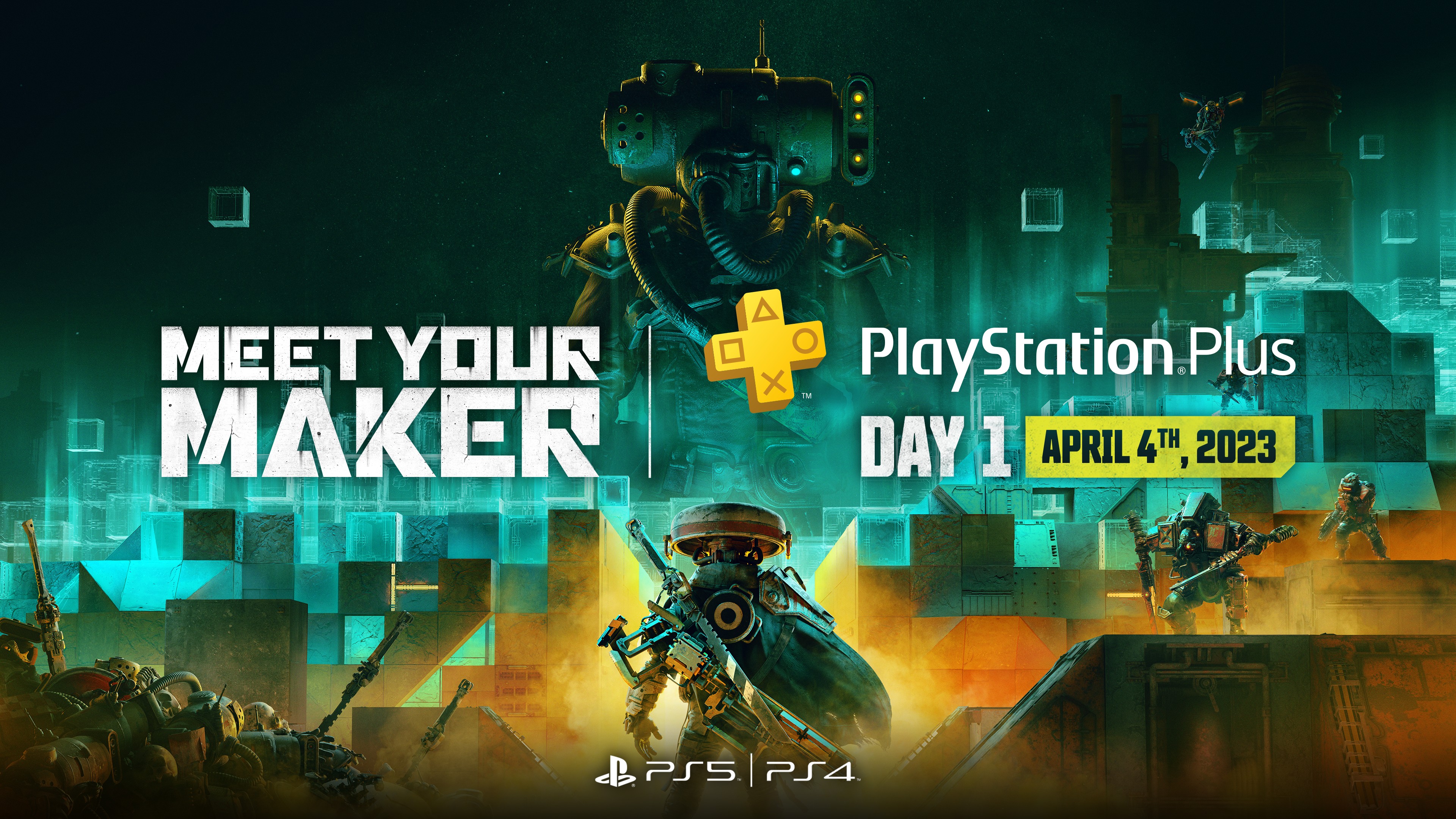 Featured image for "Meet Your Maker" joins PlayStation Plus lineup for April release.