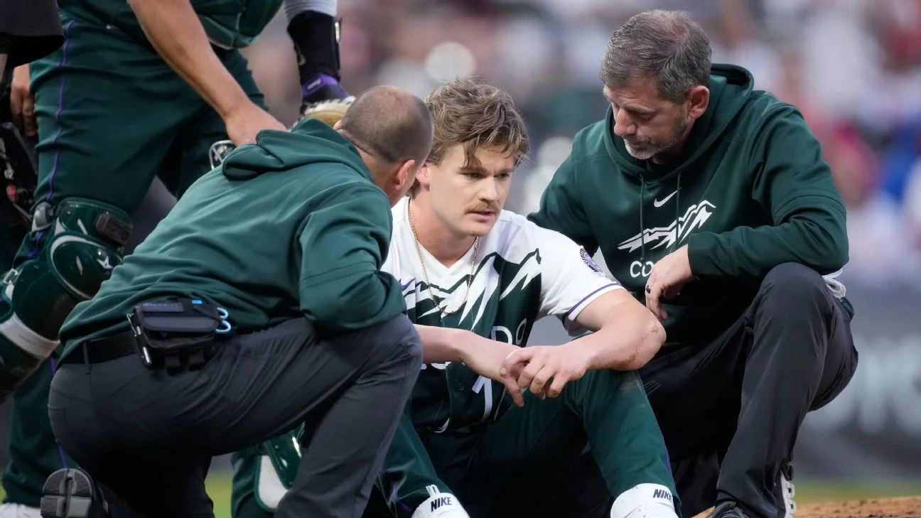 Rockies pitcher Ryan Feltner struck in head by line drive.