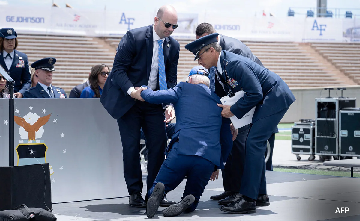 Biden stumbles at Air Force Academy graduation ceremony.