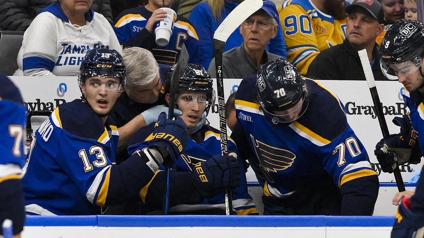 Blues' Dylan Holloway Stable After Scary Puck Injury