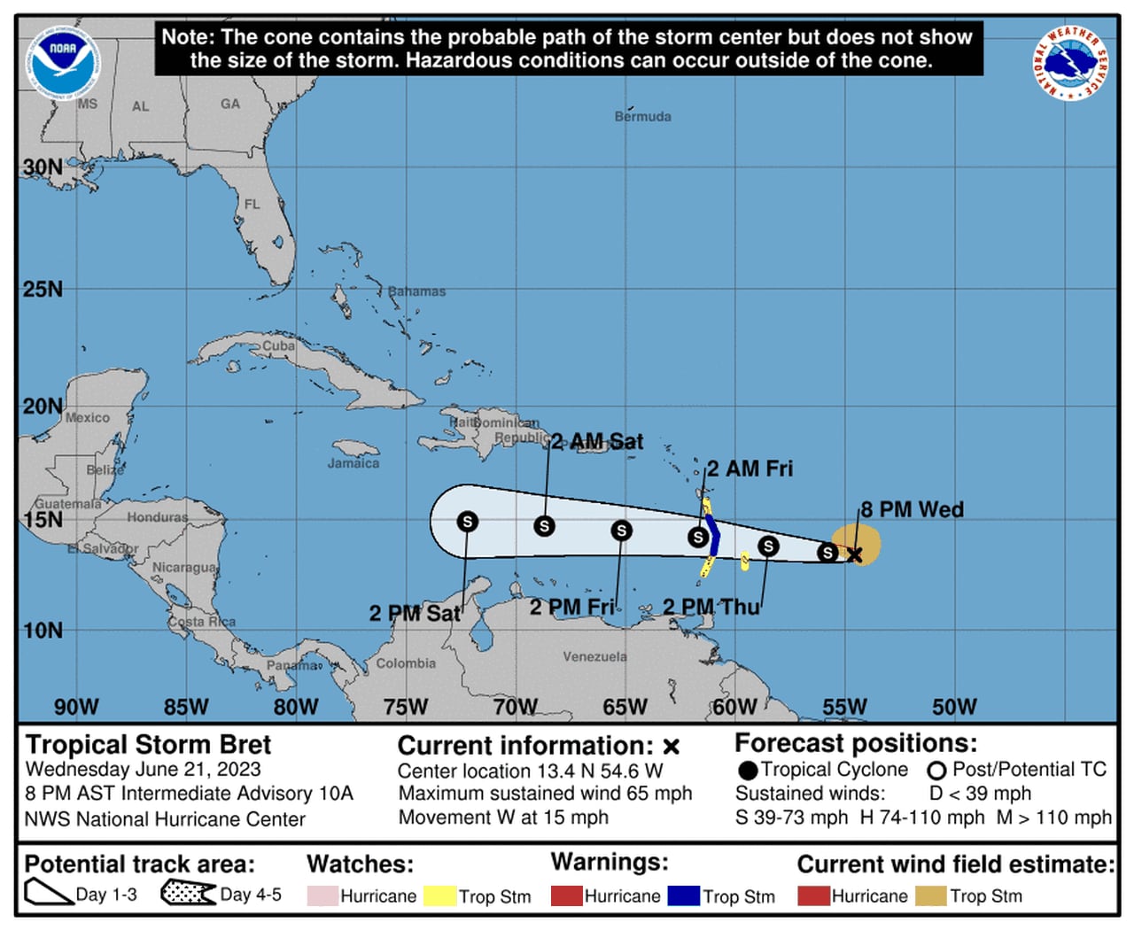 Featured image for Tropical Storm Bret gains strength and threatens Caribbean.