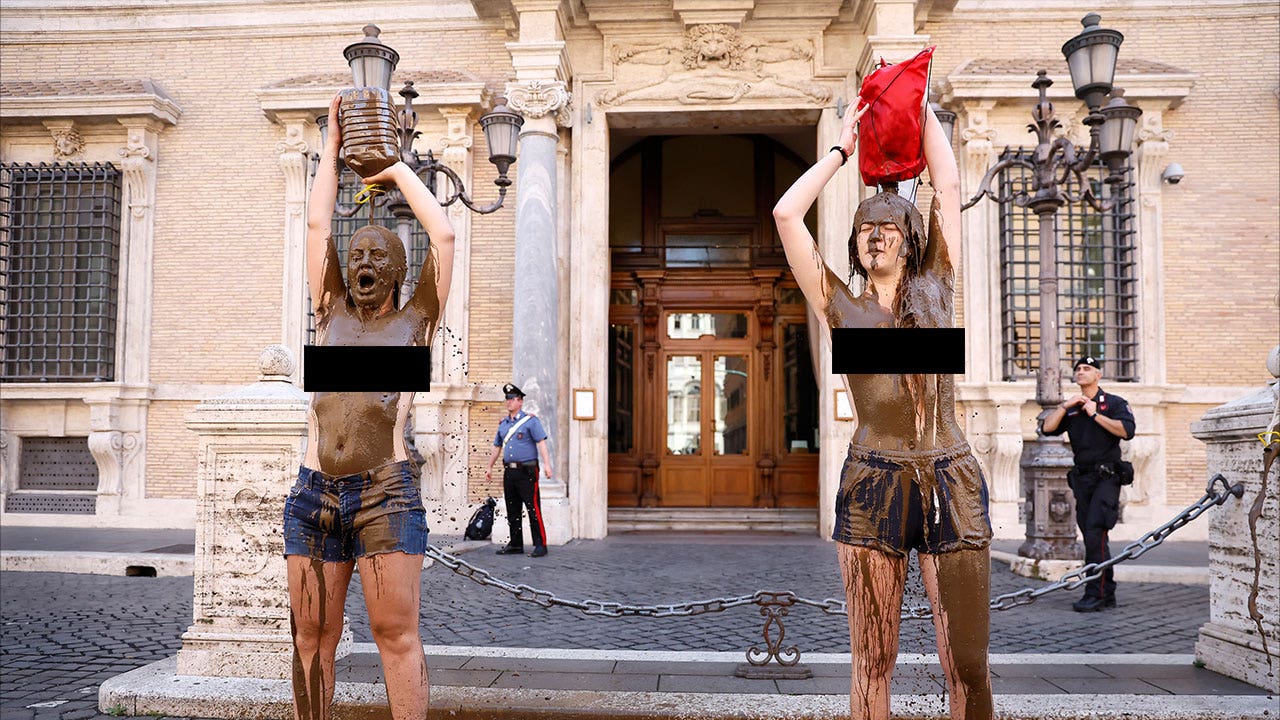 Climate Activists Protest Fossil Fuel Use in Rome with Mud and Blackened Trevi Fountain