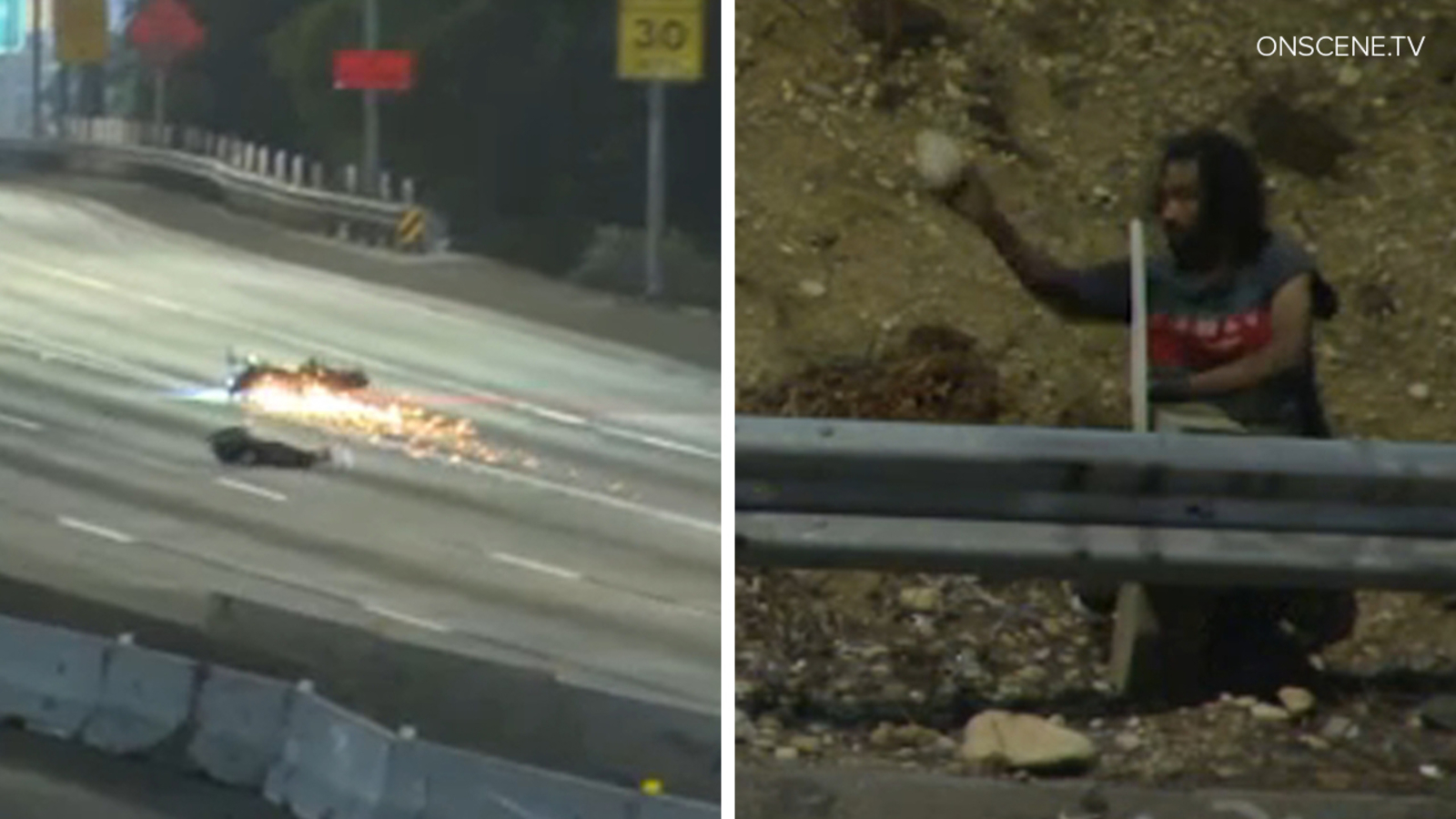 Featured image for "Man Hurls Rocks on 110 Freeway, Causing Motorcyclist Crash in DTLA"