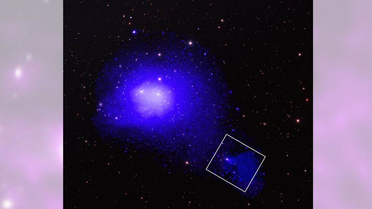 Featured image for Record-breaking galactic tail discovered near doomed galaxy group.