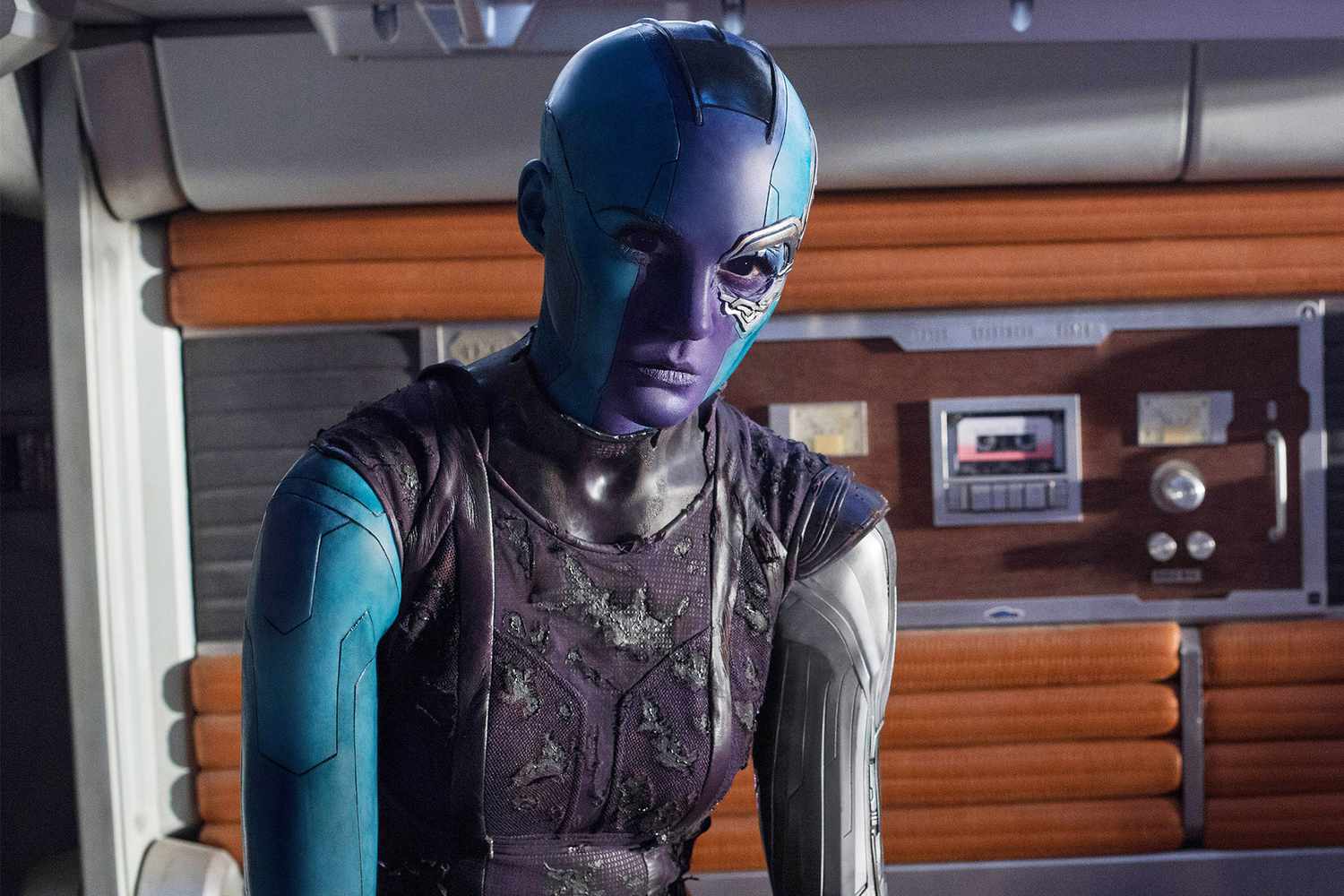 Featured image for Karen Gillan's Zoom Therapy in Full Nebula Makeup for 'Guardians of the Galaxy Vol. 3'