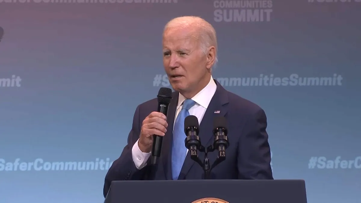 Biden's "God Save the Queen" remark baffles supporters at gun violence event.