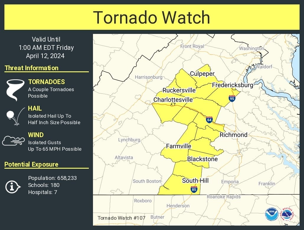 Featured image for "Tornado Watch Lifted, Clear Skies Ahead for Central Virginia"