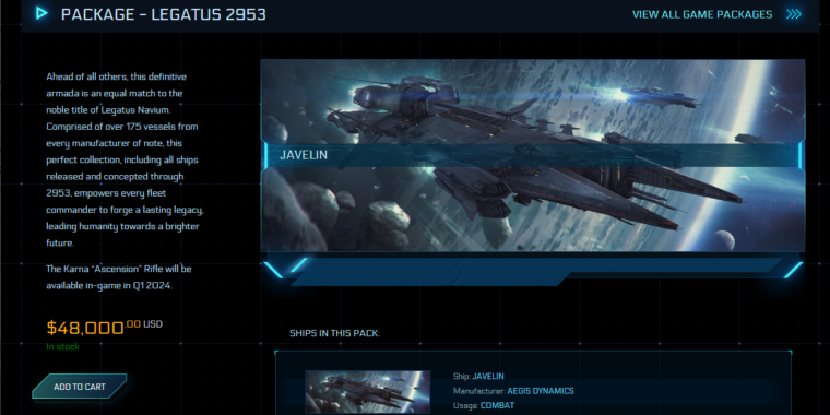Featured image for "Star Citizen Unveils Exclusive $48,000 'Everything Pack' for High-Spending Players"