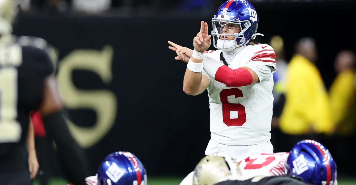 Featured image for Saints End Eight-Game Skid with Win Over Giants as Dart and Skattebo Fumble