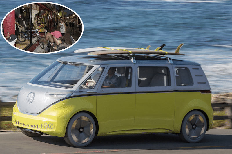 Volkswagen unveils electric bus with Southern California surf culture vibes.