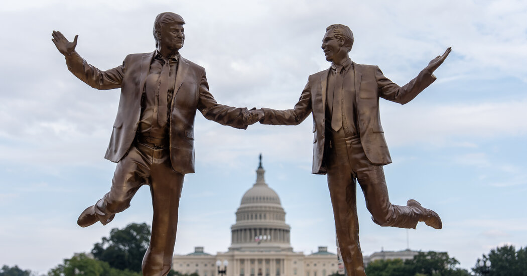 Featured image for Controversial Trump-Epstein Statue Briefly Appears on National Mall