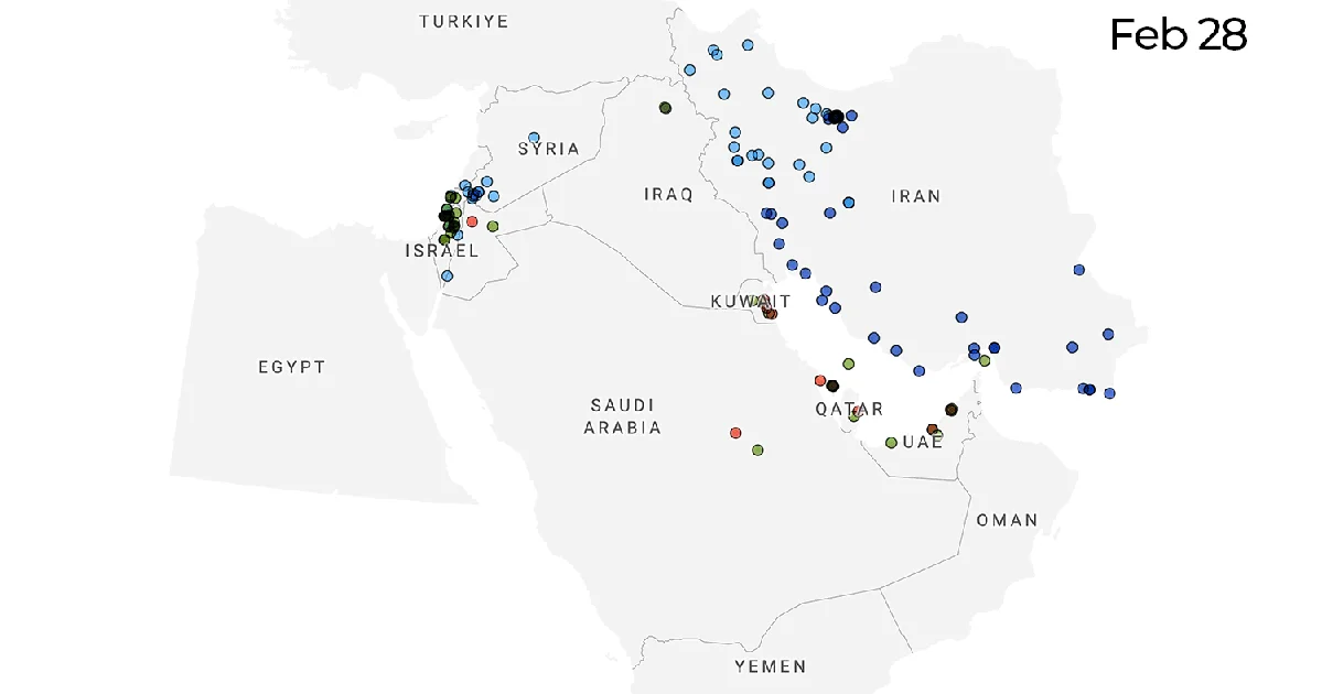 Day-by-day map traces widening US-Israel strikes on Iran and regional spillover