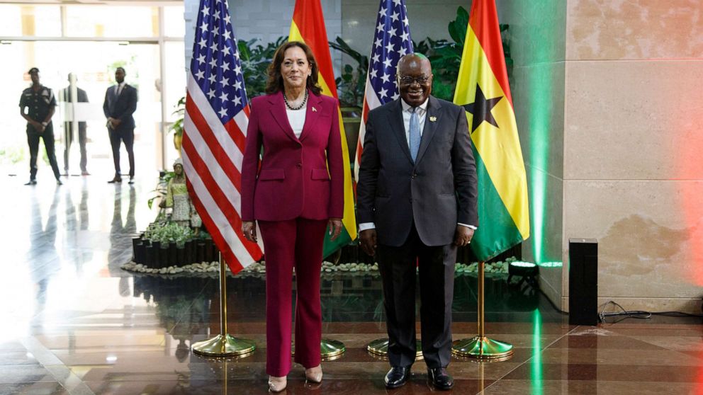 Kamala Harris addresses human rights and pledges aid on Africa trip.