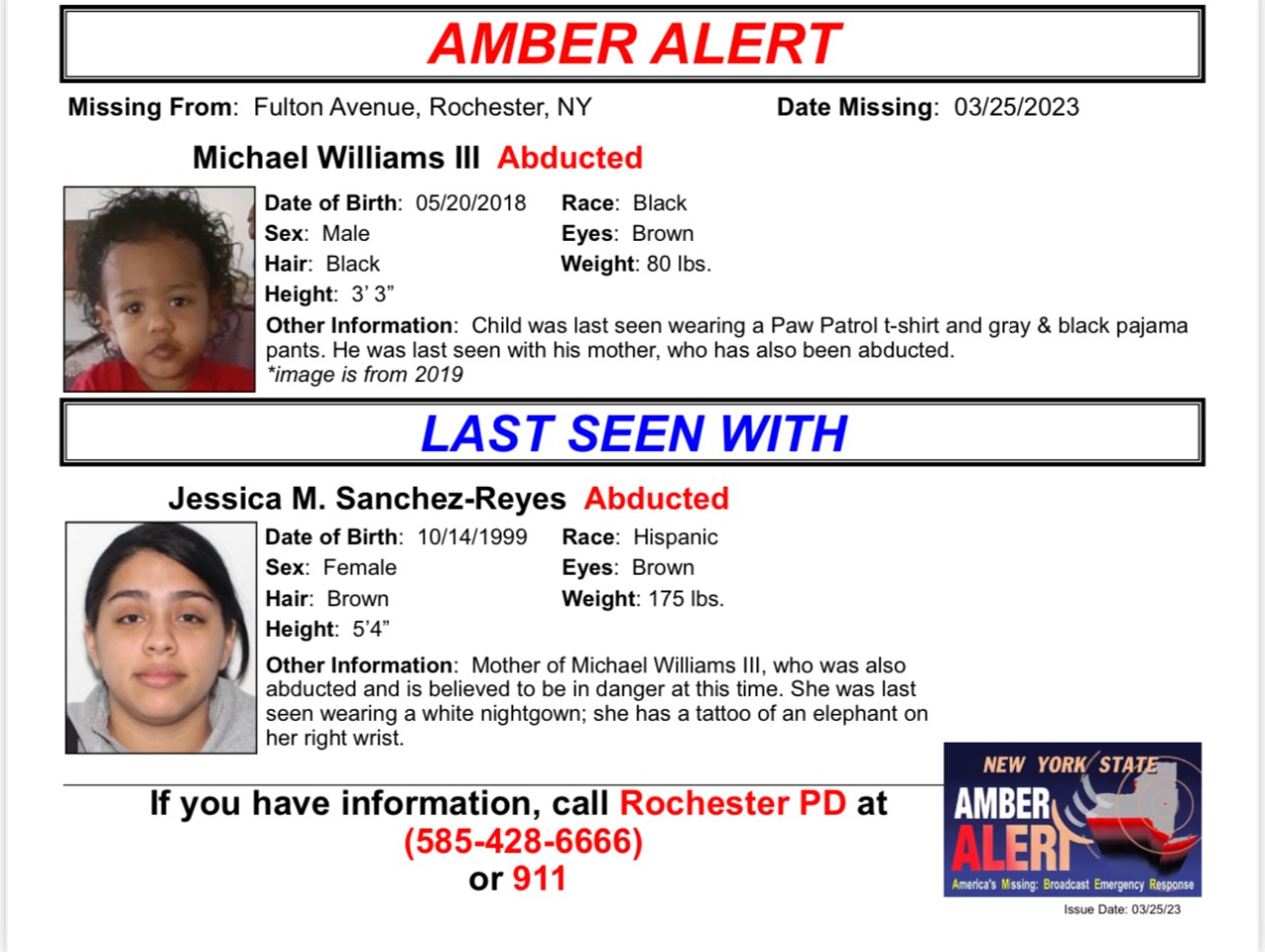 AMBER Alert issued for abducted child and mother in Rochester.