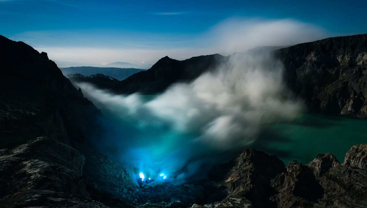 Indonesia's Kawah Ijen Volcano Erupts Bright Blue "Lava"