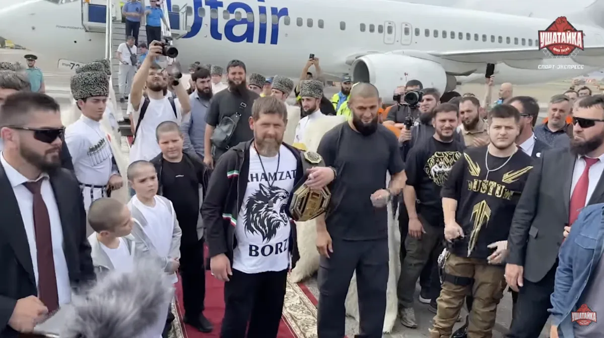 Featured image for Khamzat Chimaev Returns UFC Title to Chechen Leader Kadyrov in Emotional Homecoming