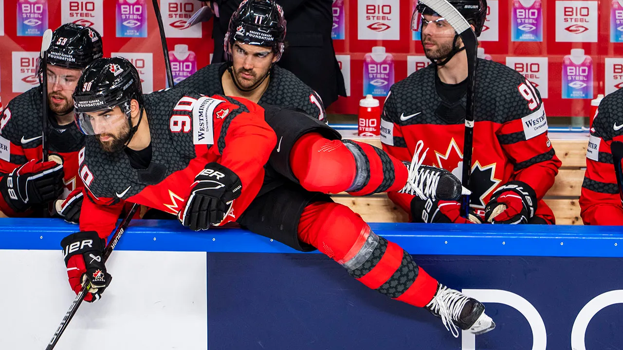 Featured image for Joe Veleno of Team Canada suspended for leg stomp in World Championship.