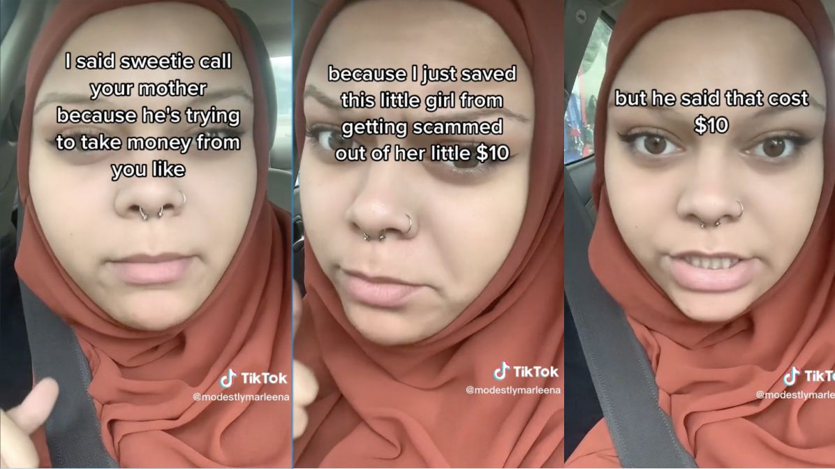 Woman rescues child from gas station scam, warns against sending unprepared kids to stores.