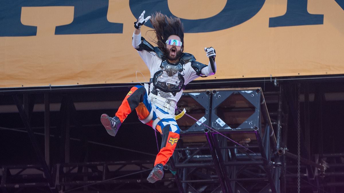 Jared Leto's Electrifying Bungee Jump Entrance at Music Festival