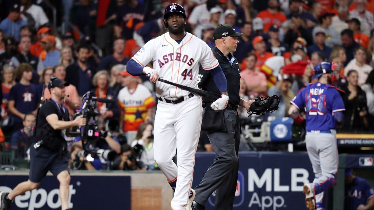 Featured image for "Yordan Alvarez Returns to Astros Lineup for ALCS Game 2, Rangers Pose Threat"