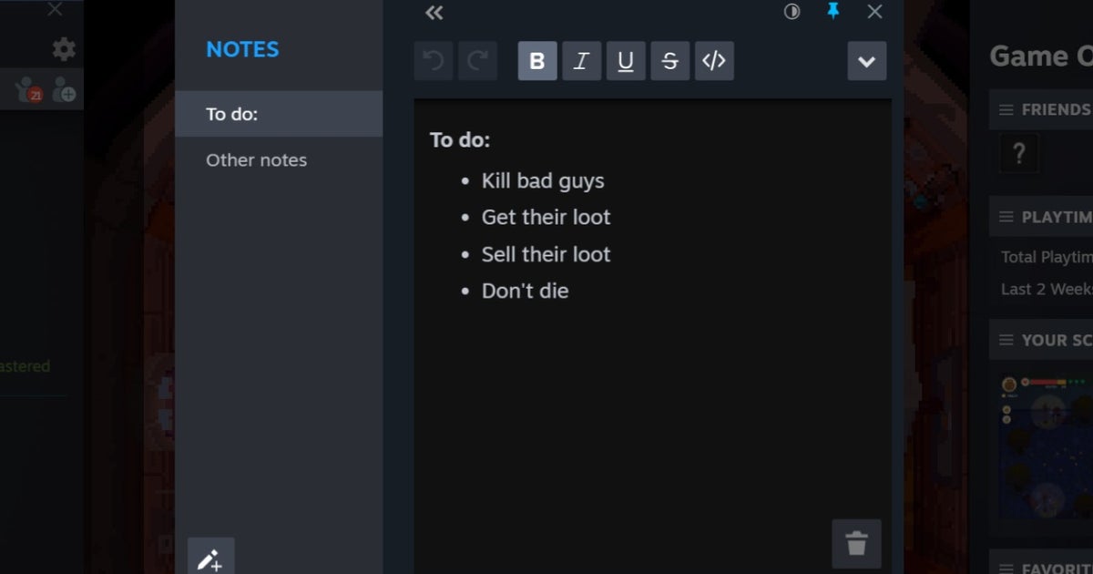 "Steam introduces new note-taking and multitasking features for gamers"