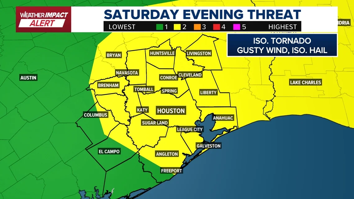 Houston Faces Saturday Night Storm Threat as Weather Impact Alert Issued