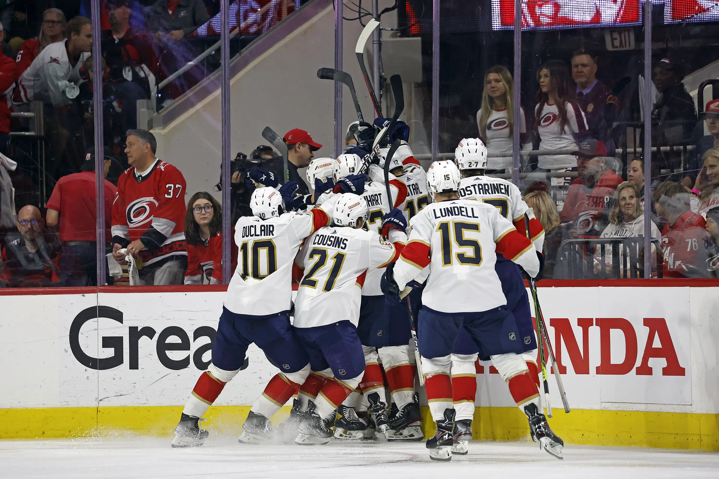 "Panthers Win 4-OT Thriller Against Hurricanes in Game 1 of NHL Playoffs"