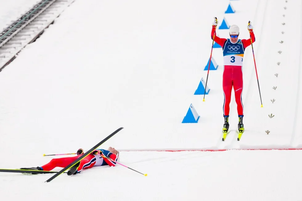 Klaebo claims historic sixth gold as Norway sweeps 50km mass start