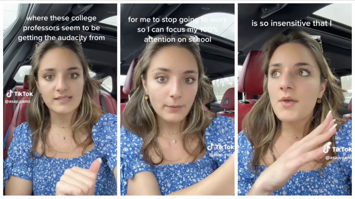 TikTok divided over college student's virtual assignment dispute with professor.