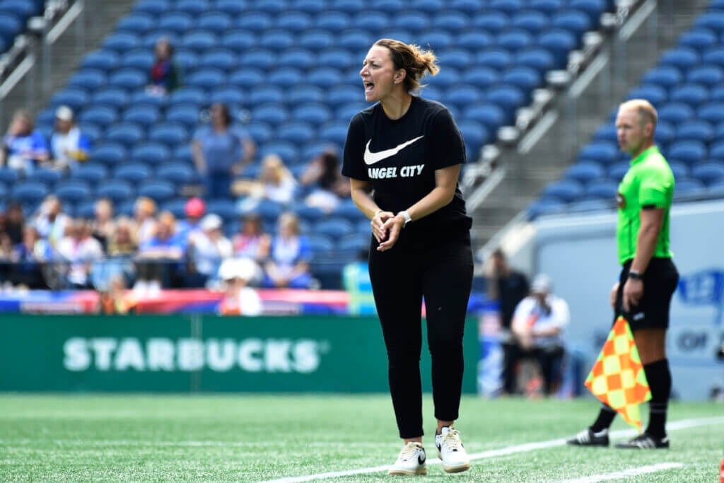 Featured image for Angel City FC terminates head coach Freya Coombe mid-season.