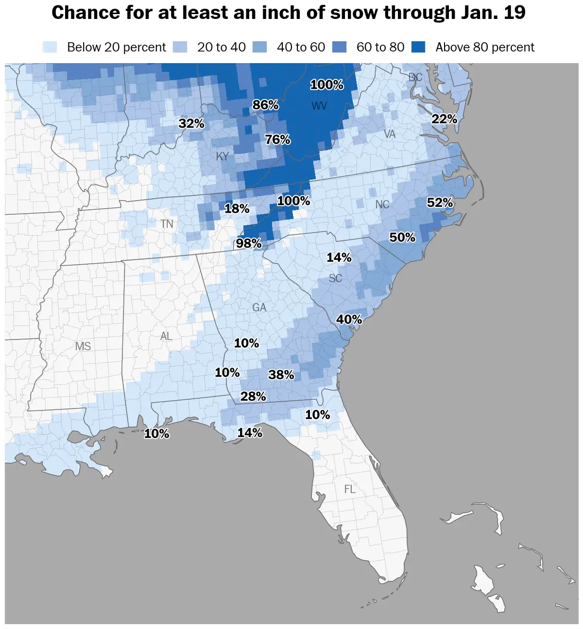 Sunbelt Snow Weekend: Light Flakes Possible From Florida to the Carolinas