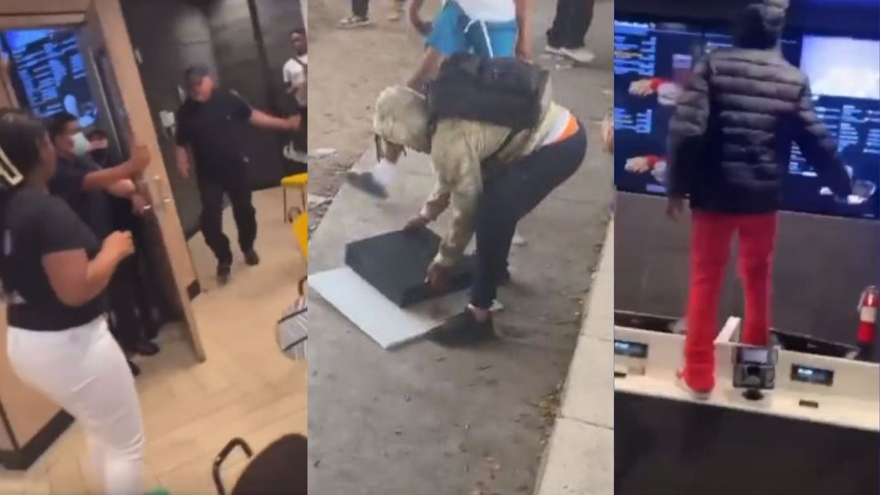Looters wreak havoc at McDonald's in South Los Angeles.