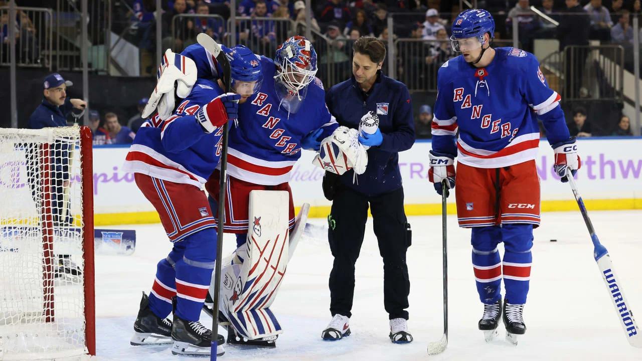 Featured image for Rangers' Igor Shesterkin Exits Game Early Due to Leg Injury