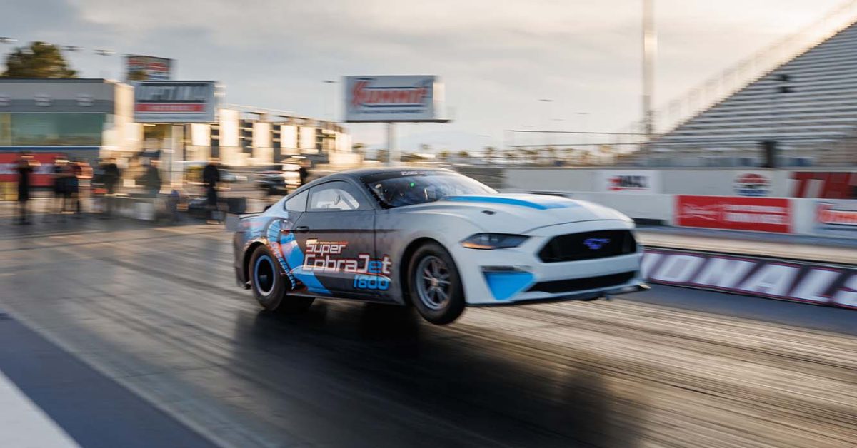 Ford's Electric Mustang Super Cobra Jet 1800 Aims for World Records and Wheelie Wonders.