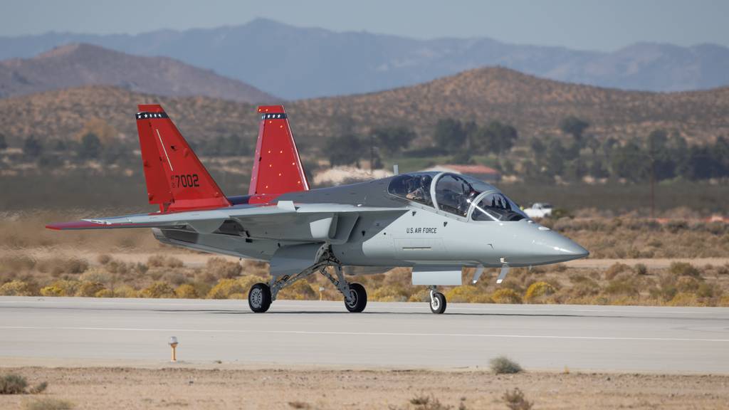 Featured image for "New T-7 Trainer Arrives at Edwards Air Force Base for Testing"