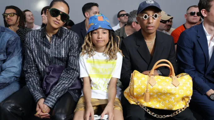 Featured image for Pharrell Williams Flaunts $1 Million Louis Vuitton Bag at Loewe's Fashion Show