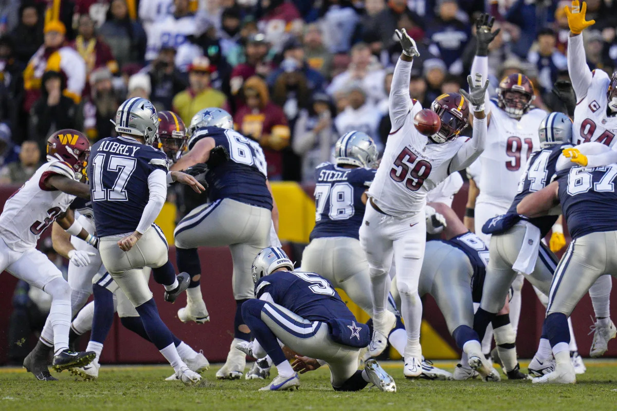 Featured image for "Commanders Block Cowboys Kicker Aubrey's Record-Breaking Streak"