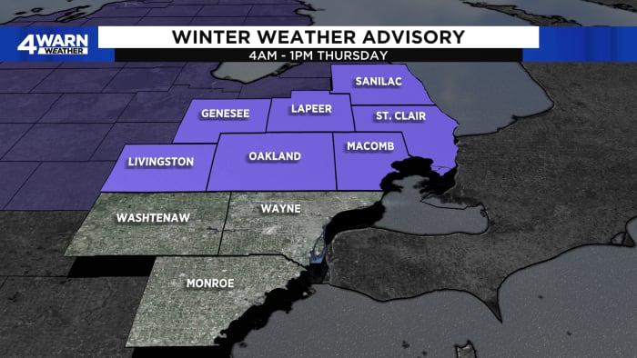 "Thursday's Winter Snowstorm: Forecast and Advisories for Metro Detroit and Northeast Michigan"