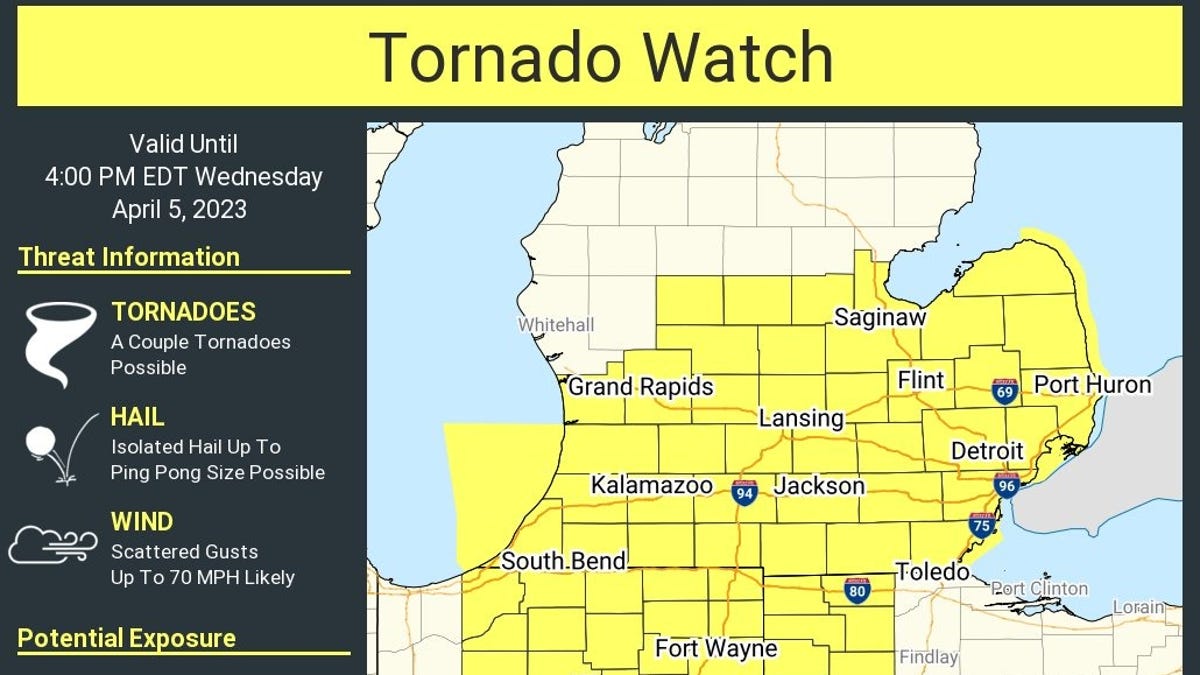 Severe weather alert for Michigan and tri-state area.