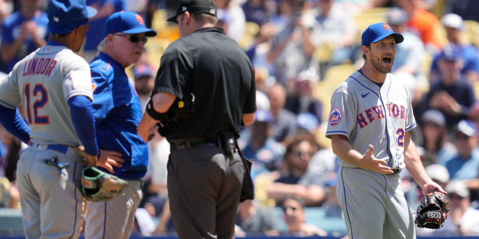 Max Scherzer Ejected During Dodgers vs. Mets Game After Umpire Inspection.