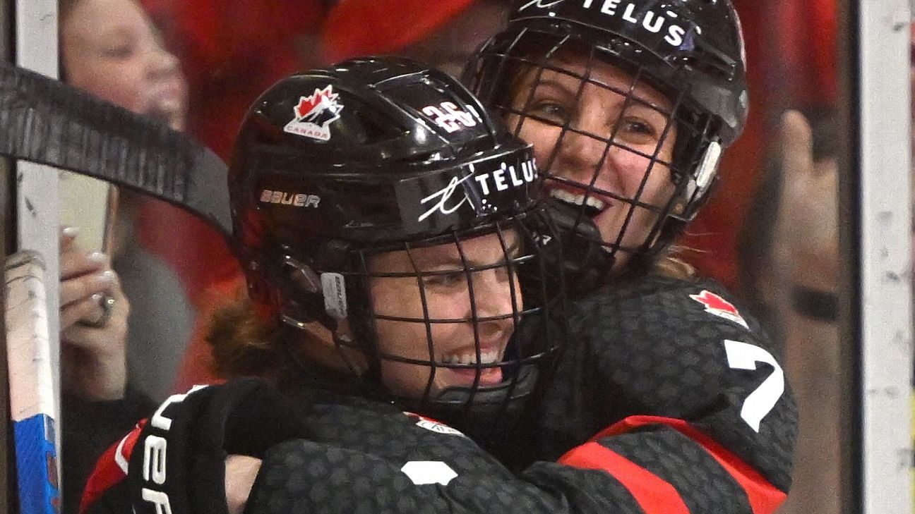 Canada defeats USA in shootout at women's hockey worlds.