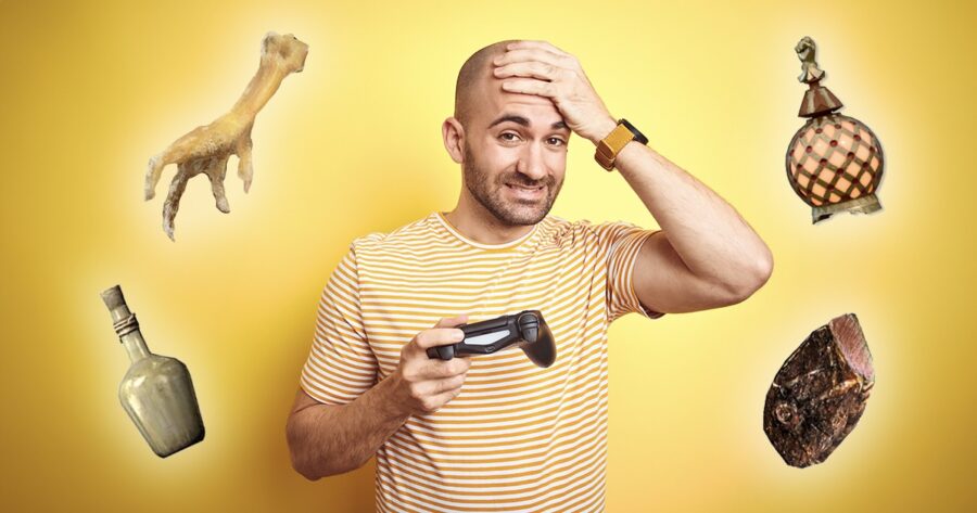 "Gamer Contemplates Using Precious Item in Ultimate Boss Battle"