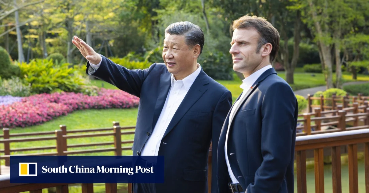 Featured image for Macron strengthens business and military ties with China while urging help to end Ukraine war.