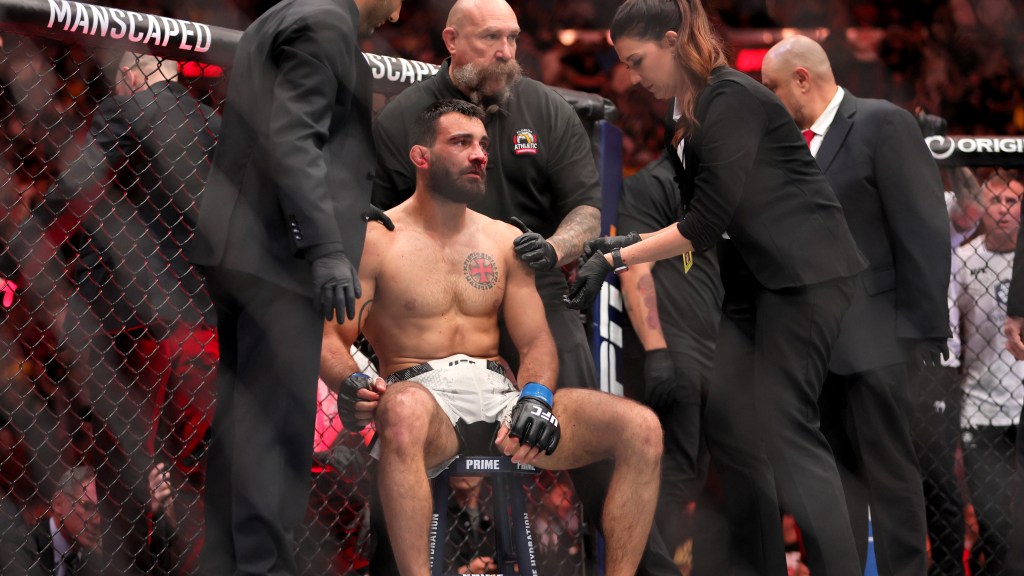 Featured image for "Dustin Poirier's Viral Knockout of Benoit Saint Denis Draws Attention at UFC 299"