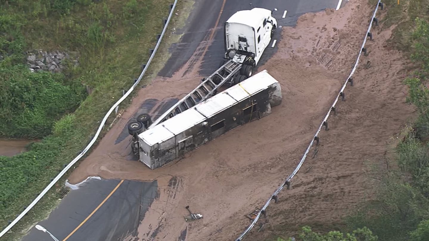 Featured image for "Tractor-trailer mishap causes chicken waste spill on road"