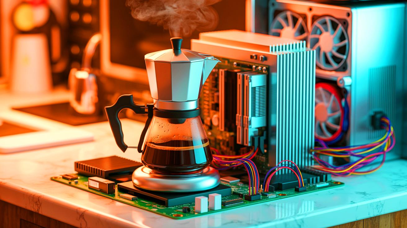 Featured image for Doug MacDowell’s Coffeematic PC Combines Coffee Brewing with Cooling Tech