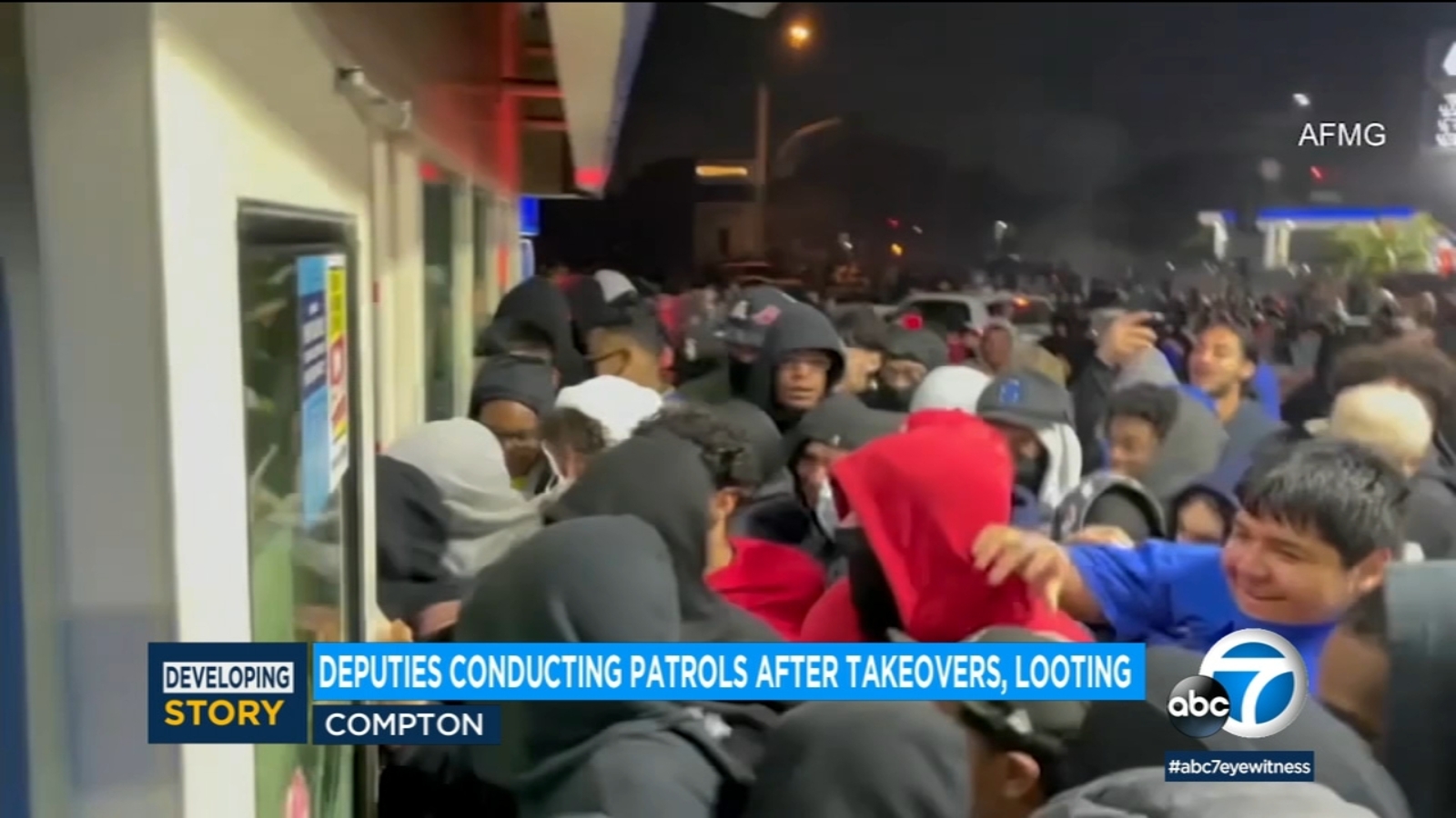 Featured image for Compton gas station looted by large mob during chaotic street takeover.